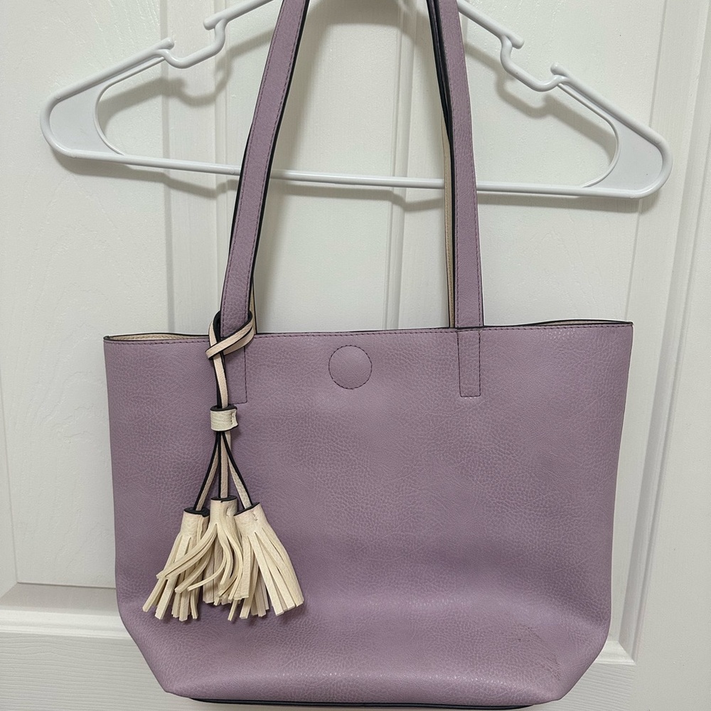 Lilac Tote Bag 2 in 1 with Tassel‎ Accent - Women's Shoulder Bag